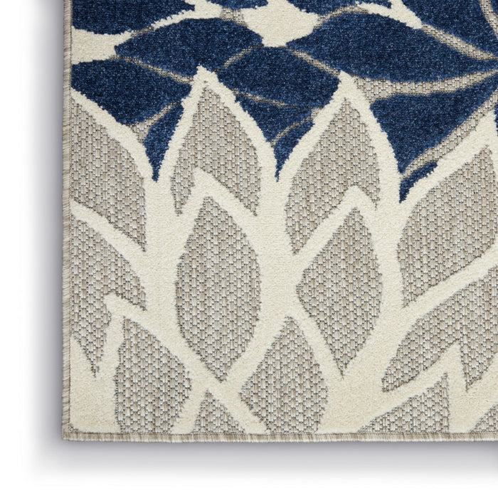 5' X 8' Ivory And Blue Floral Indoor Outdoor Area Rug