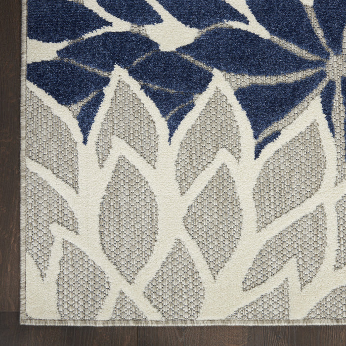 5' X 8' Ivory And Blue Floral Indoor Outdoor Area Rug