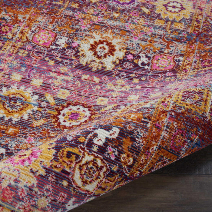 6' Blue Yellow And Red Floral Distressed Runner Rug