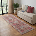 6' Ivory And Red Floral Distressed Runner Rug