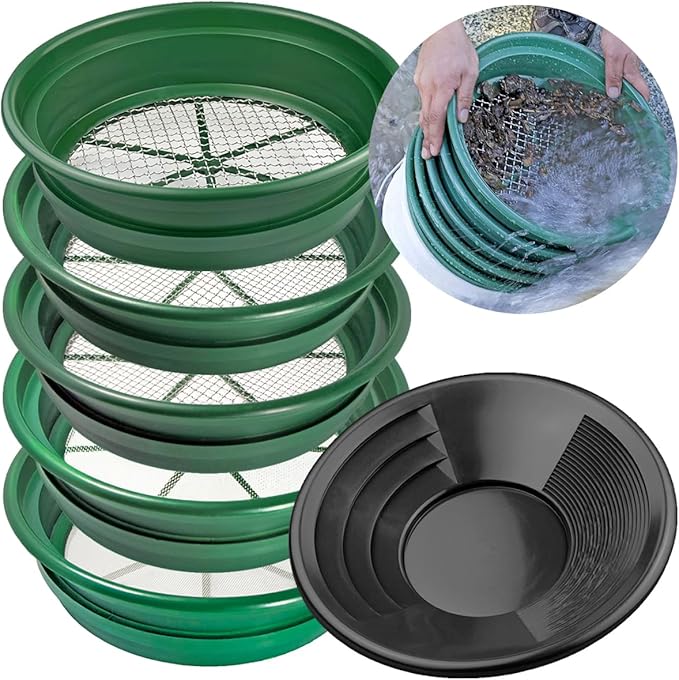 6 Piece Gold Panning Classifier Kit 12" Dual Rifle Gold Pan - Fits on 5 Gallon Bucket