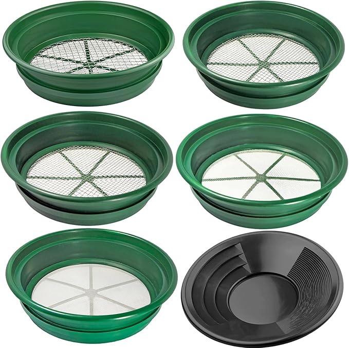6 Piece Gold Panning Classifier Kit 12" Dual Rifle Gold Pan - Fits on 5 Gallon Bucket
