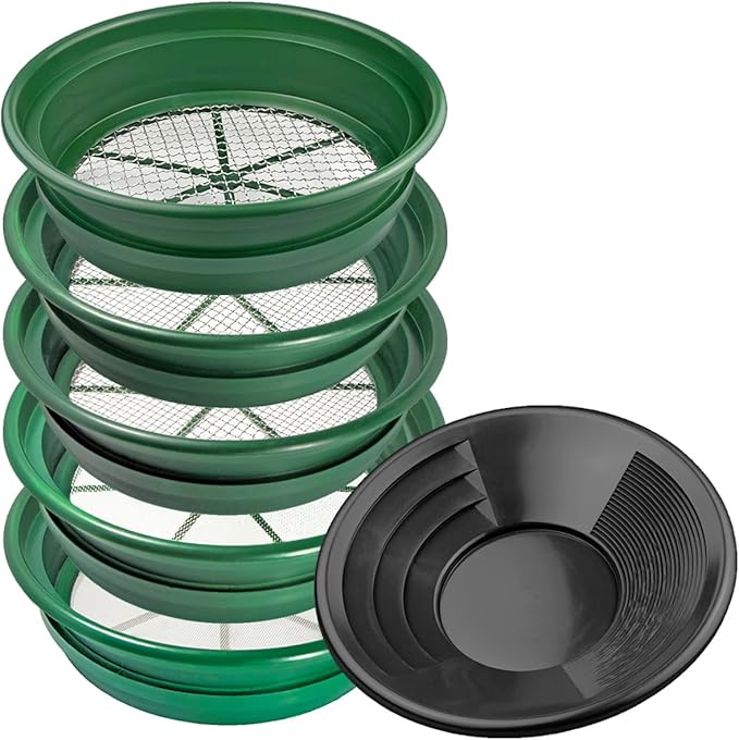 6 Piece Gold Panning Classifier Kit 12" Dual Rifle Gold Pan - Fits on 5 Gallon Bucket
