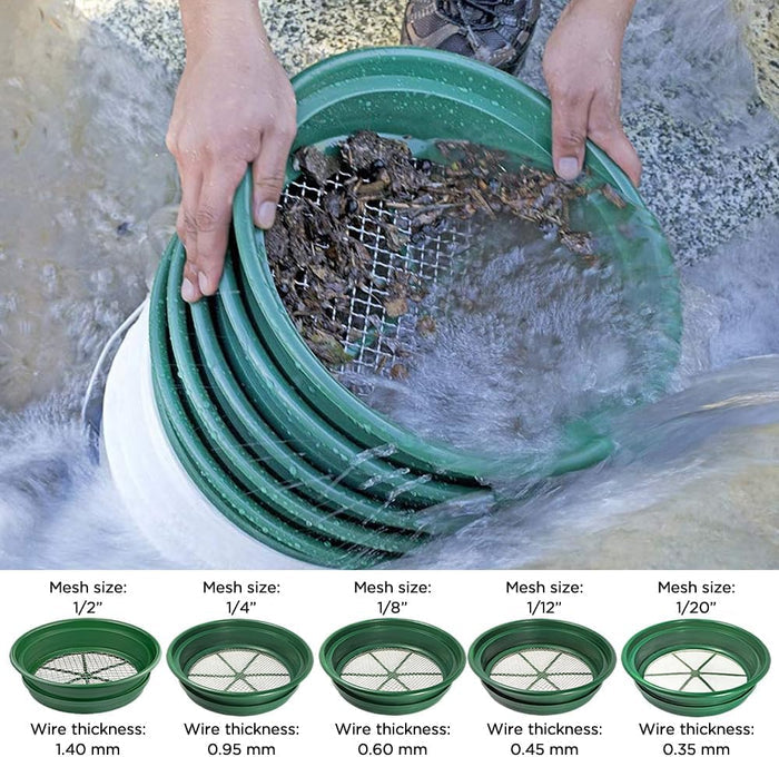 6 Piece Gold Panning Classifier Kit 12" Dual Rifle Gold Pan - Fits on 5 Gallon Bucket