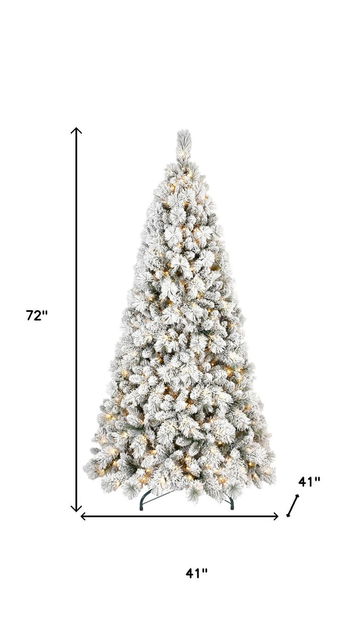 6' Pre Lit Full Flocked Fir Christmas Tree