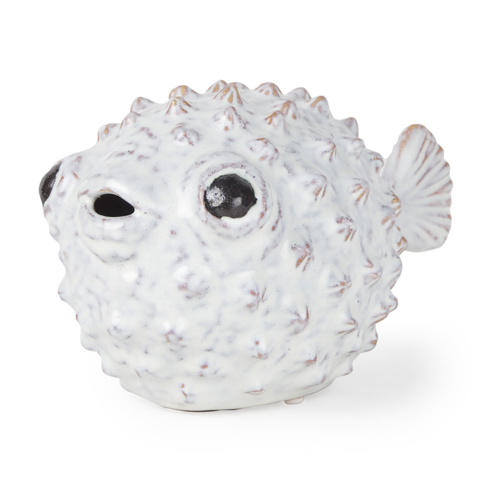 6" White Ceramic Puffer Fish Tabletop Sculpture