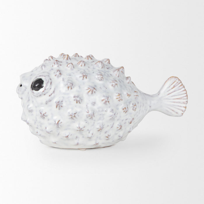 6" White Ceramic Puffer Fish Tabletop Sculpture