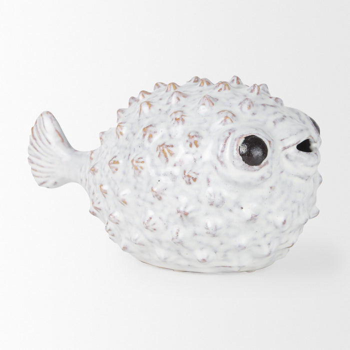6" White Ceramic Puffer Fish Tabletop Sculpture