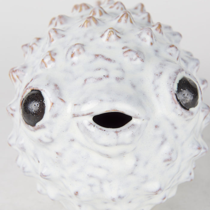 6" White Ceramic Puffer Fish Tabletop Sculpture