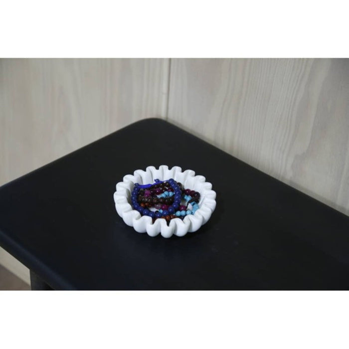 6" White Marble Handmade Scalloped Trinket Tray