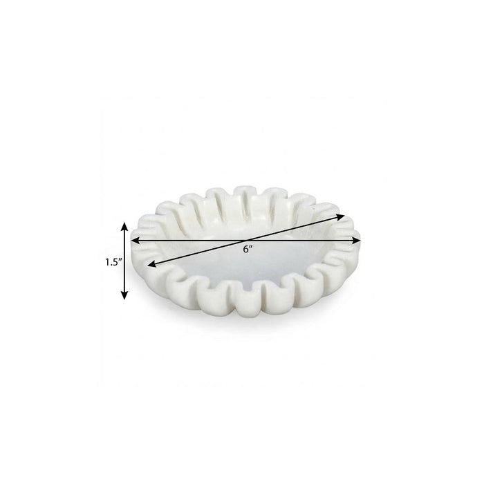 6" White Marble Handmade Scalloped Trinket Tray