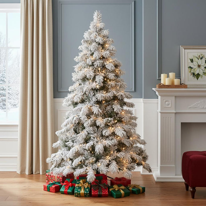 6' White Pre Lit Full Pine Christmas Tree