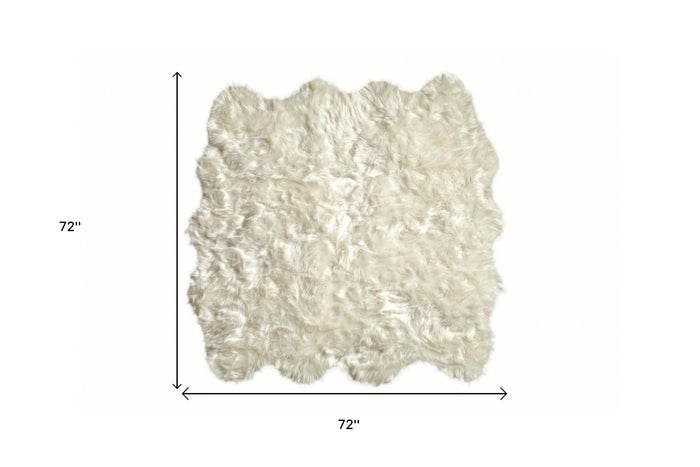 6' X 6' Off White Faux Fur Area Rug