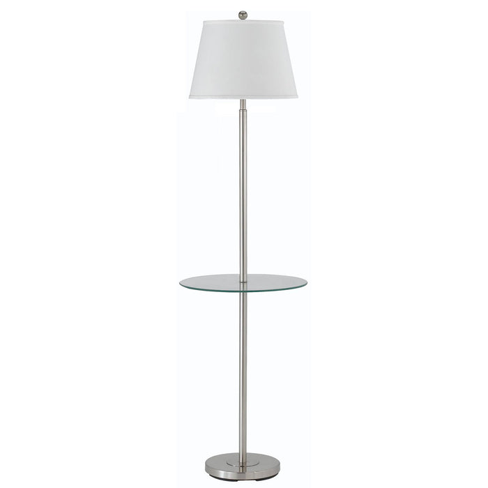 60" Nickel Metal Tray Table Floor Lamp With White Fabric Square Shade
