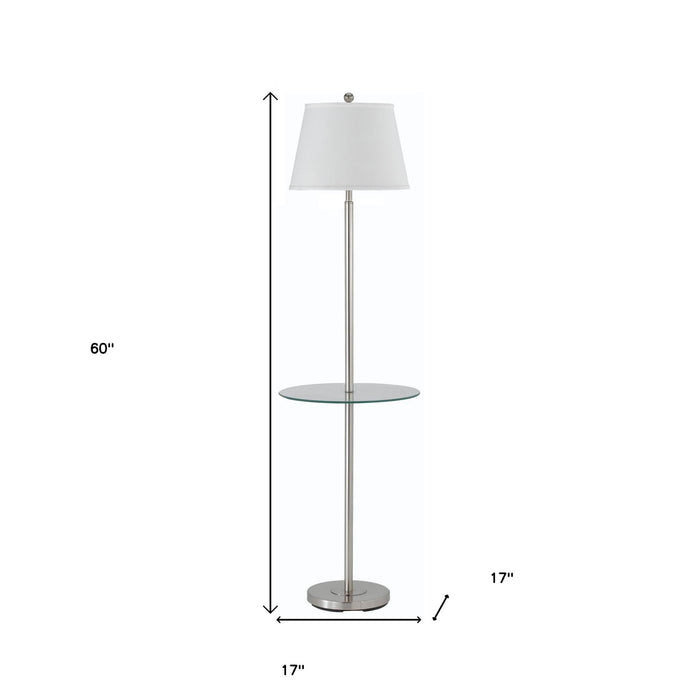 60" Nickel Metal Tray Table Floor Lamp With White Fabric Square Shade