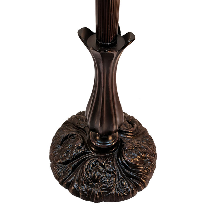 62" Brown Metal Arched Floor Lamp With Amber and Red Flowers Stained Glass Shade
