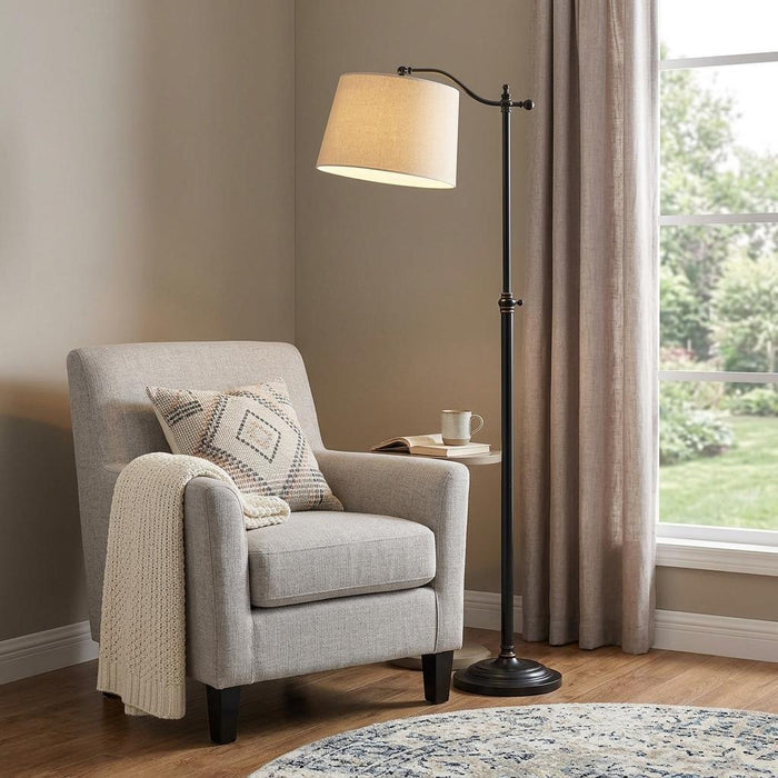 63" Bronze Metal Adjustable Floor Lamp With Tan Paper Square Shade