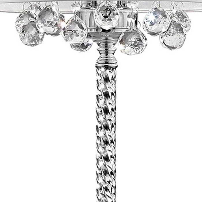 63" Silver Three Light Candelabra Floor Lamp With White Fabric Drum Shade