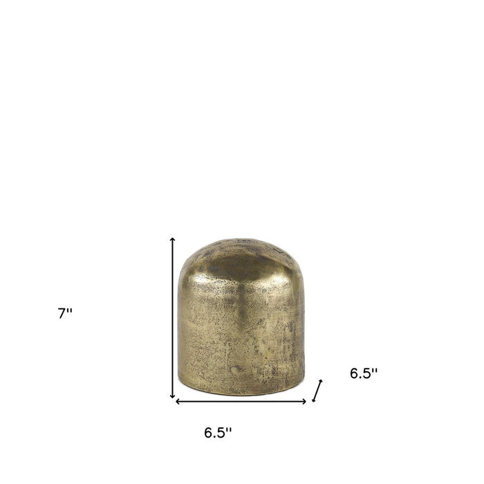 7" Antiqued Brass Cast Aluminum Cylindrical Tabletop Sculpture