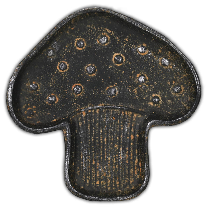 7" Black And Gold Cast Iron Handmade Mushroom Trinket Tray