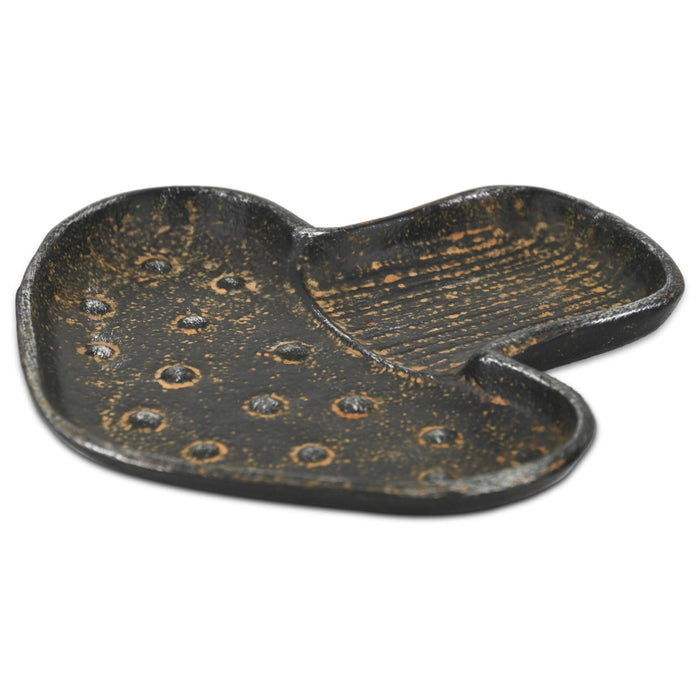 7" Black And Gold Cast Iron Handmade Mushroom Trinket Tray