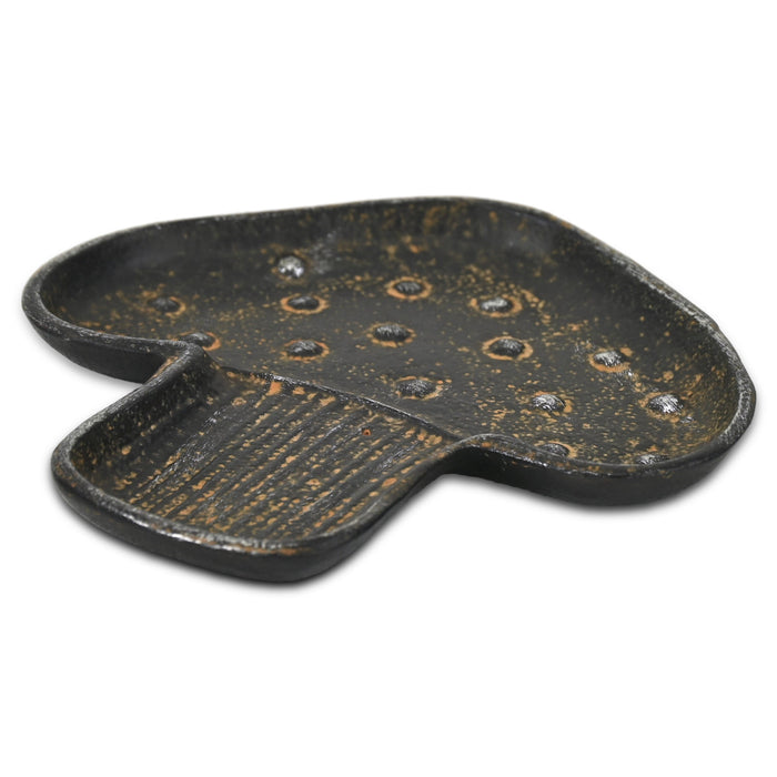 7" Black And Gold Cast Iron Handmade Mushroom Trinket Tray