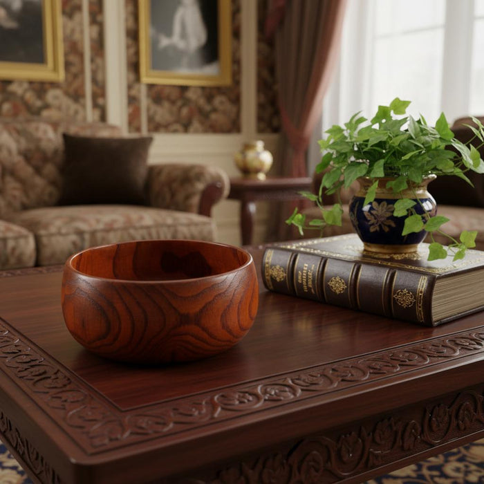 7" Brown Solid Wood Round Serving Bowl