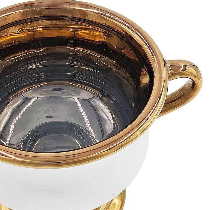 7" White And Gold Ceramic Amphora Urn