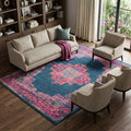 7' X 10' Blue And Pink Medallion Distressed Area Rug