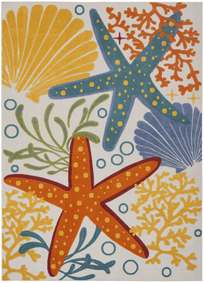 7' X 10' Yellow And Ivory Indoor Outdoor Area Rug