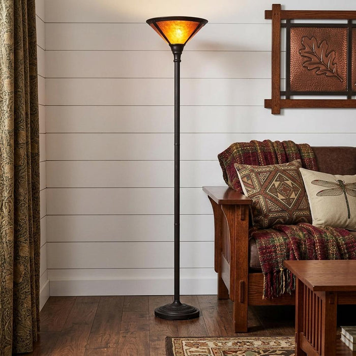 71" Rusted Torchiere Floor Lamp With Brown Dome Shade
