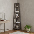 71" Taupe Wood Five Tier Corner Bookcase