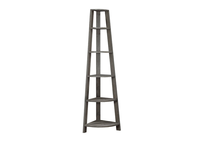 71" Taupe Wood Five Tier Corner Bookcase