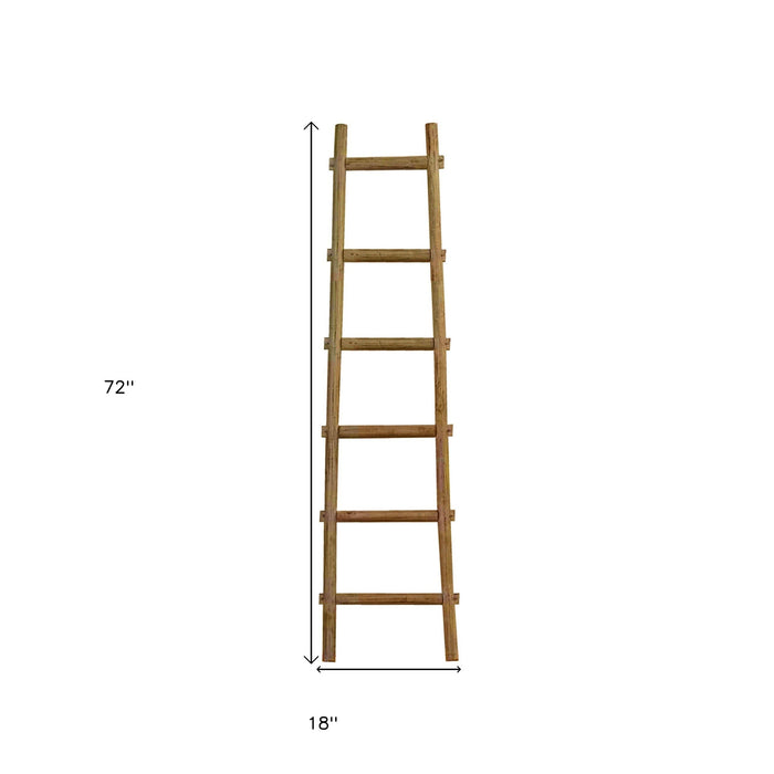 72" Natural Distressed Solid Wood Six Step Ladder Shelf