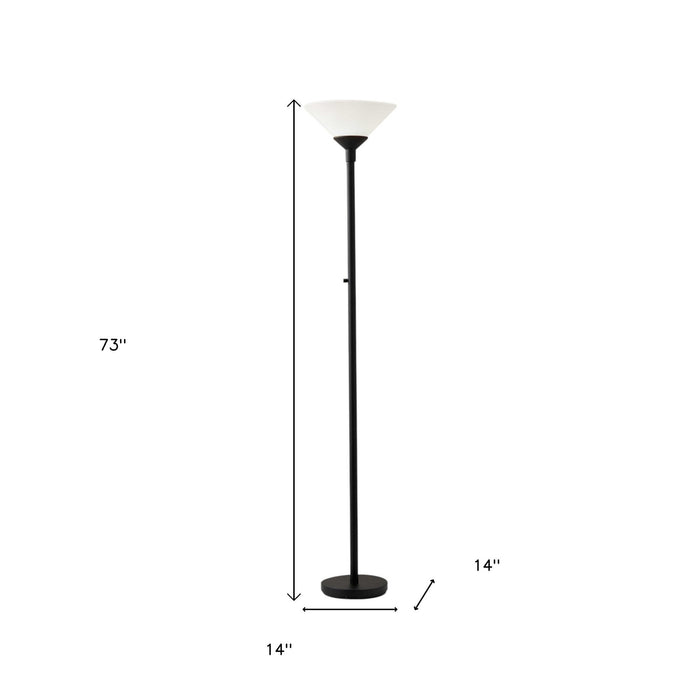 73" Black And White Torchiere Floor Lamp With White Acrylic Cone Shade