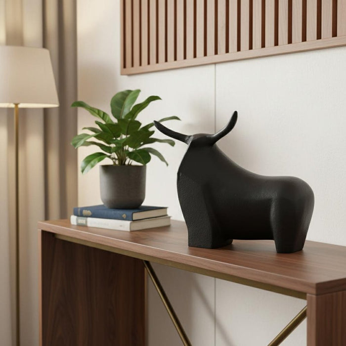 8" Black Aluminum Bull Tabletop Sculpture