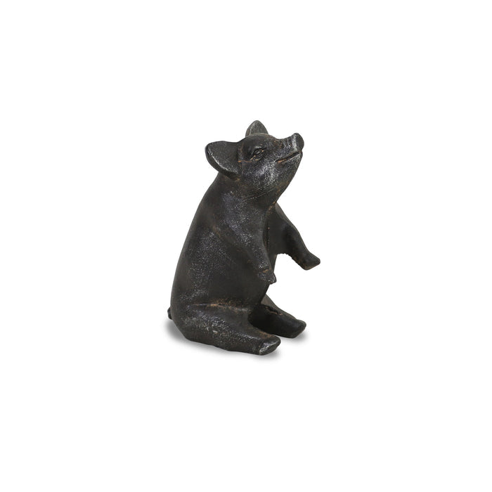 8" Black Metal Pig Hand Painted Figurine Tabletop Sculpture
