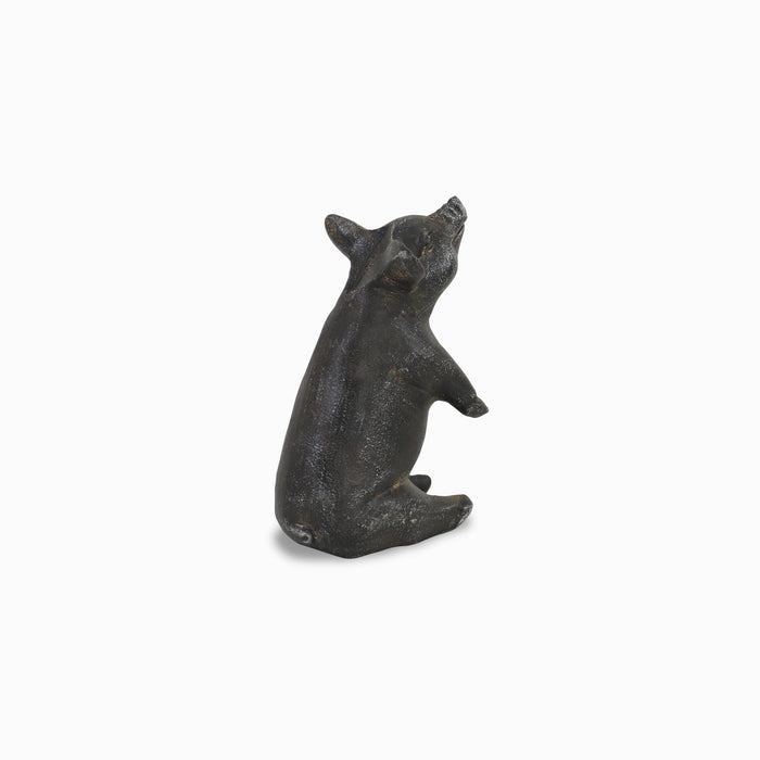 8" Black Metal Pig Hand Painted Figurine Tabletop Sculpture