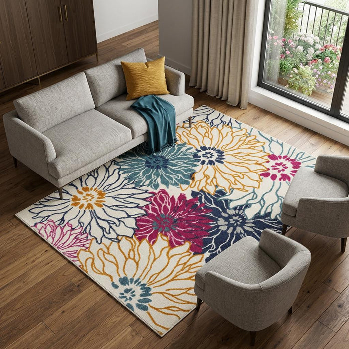 8' X 10' Cream Floral Power Loom Area Rug