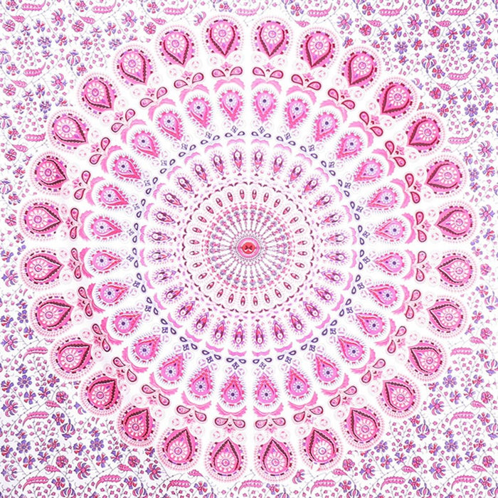80" X 56" Pink And White Mandala Cotton Hanging Tapestry