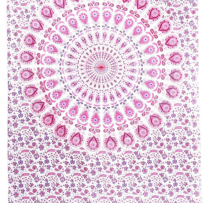 80" X 56" Pink And White Mandala Cotton Hanging Tapestry