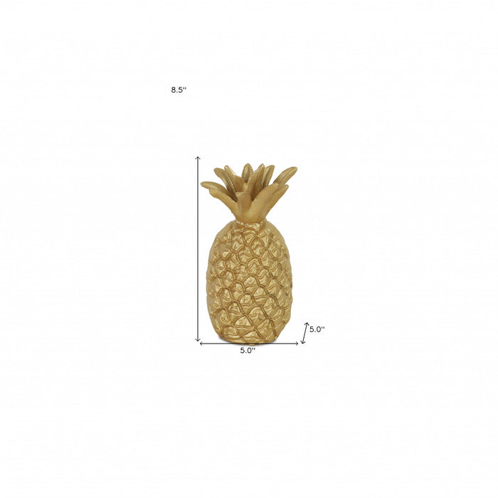 9" Gold Cast Iron Pineapple Hand Painted Sculpture