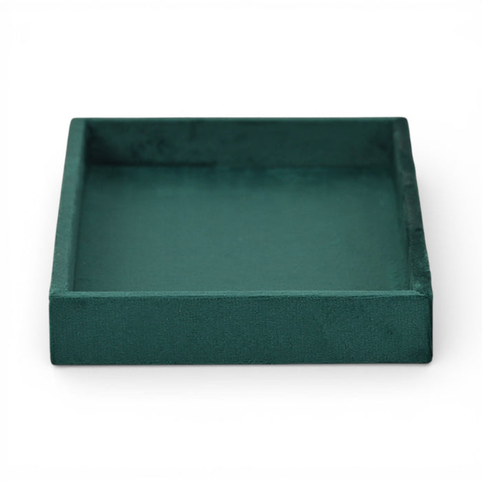 9" Green Wood And Velvet Handmade Trinket Tray