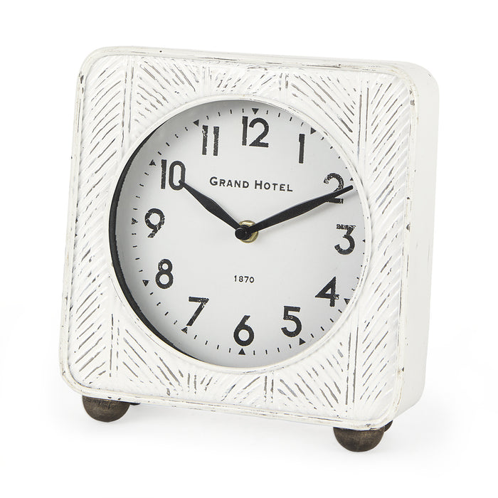 9" White Iron Square Table Clock