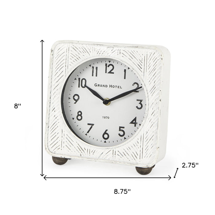9" White Iron Square Table Clock