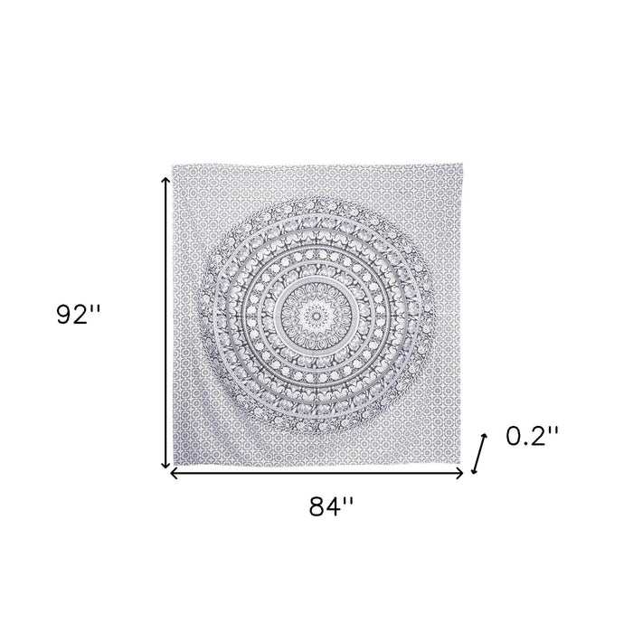 92" X 84" Black And White Mandala Cotton Hanging Tapestry