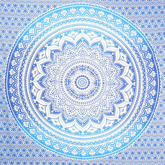 92" X 84" Blue And White Mandala Cotton Hanging Tapestry