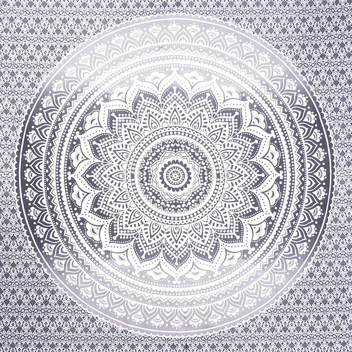 92" X 84" Gray And White Mandala Cotton Hanging Tapestry