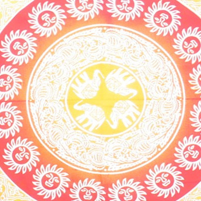 92" X 84" Mustard Red And White Mandala Cotton Hanging Tapestry