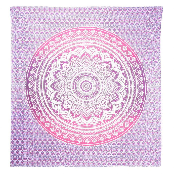 92" X 84" Pink And White Mandala Cotton Hanging Tapestry